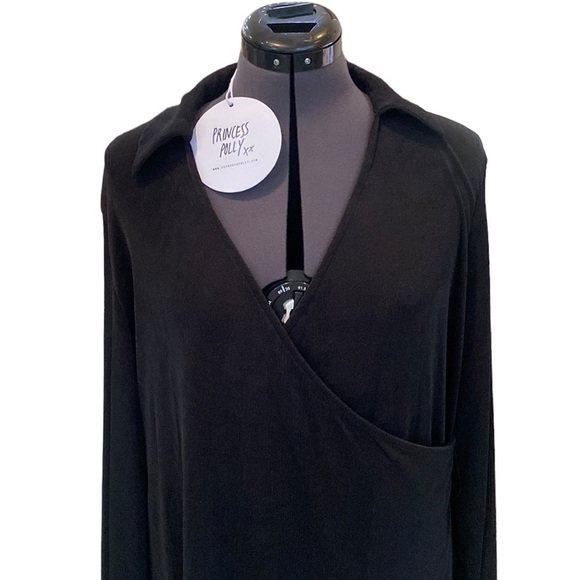 Princess Polly Party Time Mini Dress Black Knit Wrap V-Neck Boho Retro Sz 8 - Picture 2 of 10